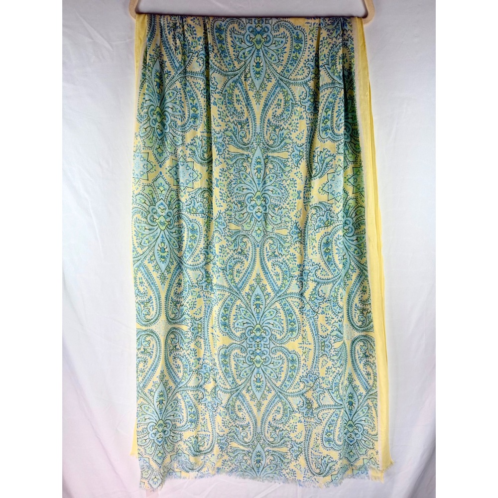 Talbots Yellow Blue Paisley Modal Silk Blend Lightweight Scarf Wrap NWT